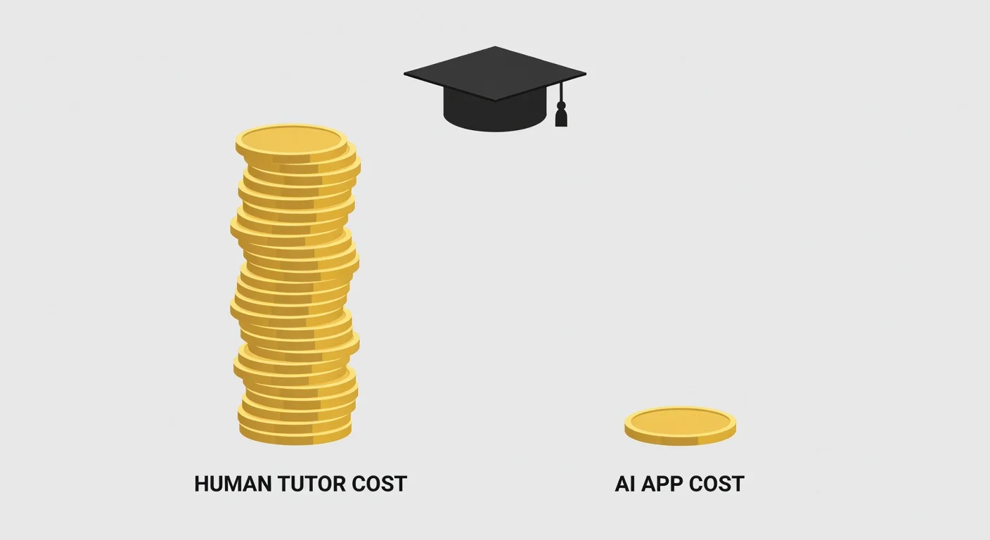 Cost comparison chart showing AI tutors are significantly cheaper than human tutors.