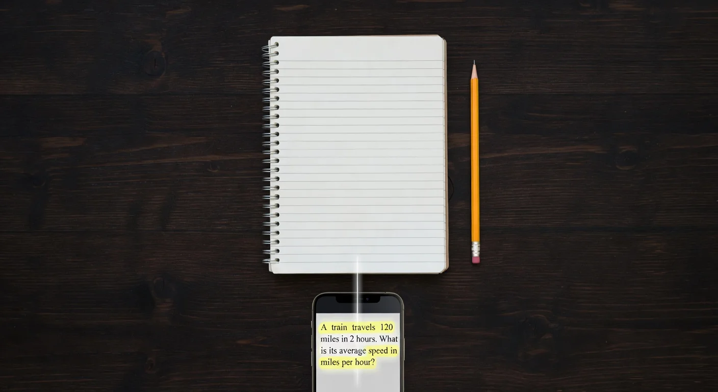 Scanning a textbook word problem using a homework helper app.