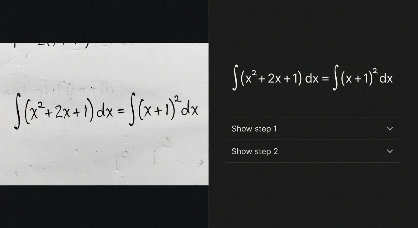 Interface showing how an app provides step-by-step math explanations.
