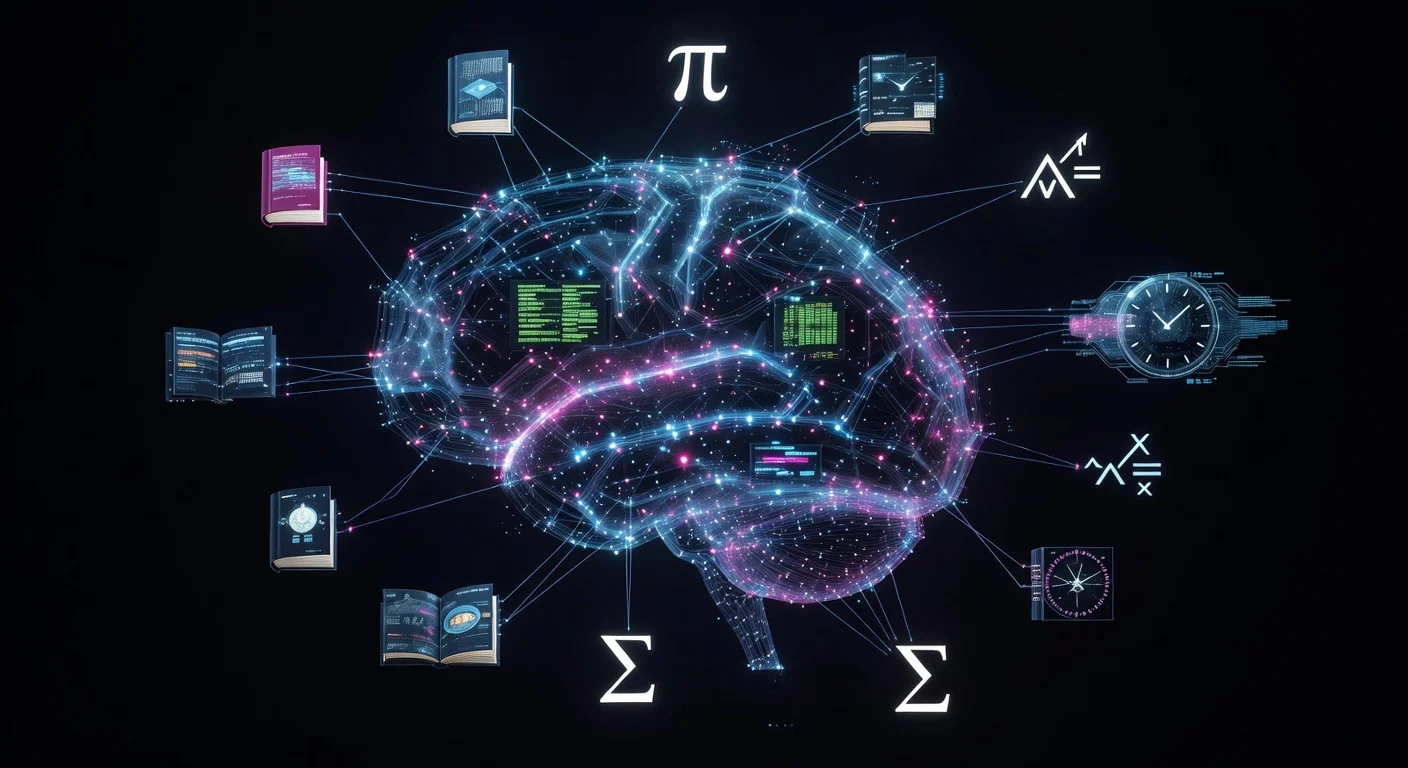 Illustration representing the integration of AI study tools and human cognitive retention.
