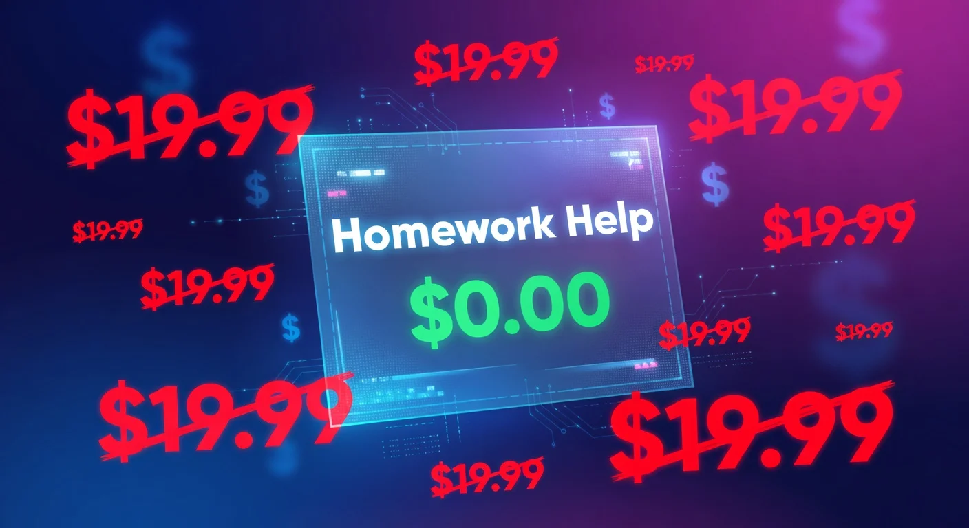 Graphic representing the true cost of free homework helper apps versus expensive subscriptions.