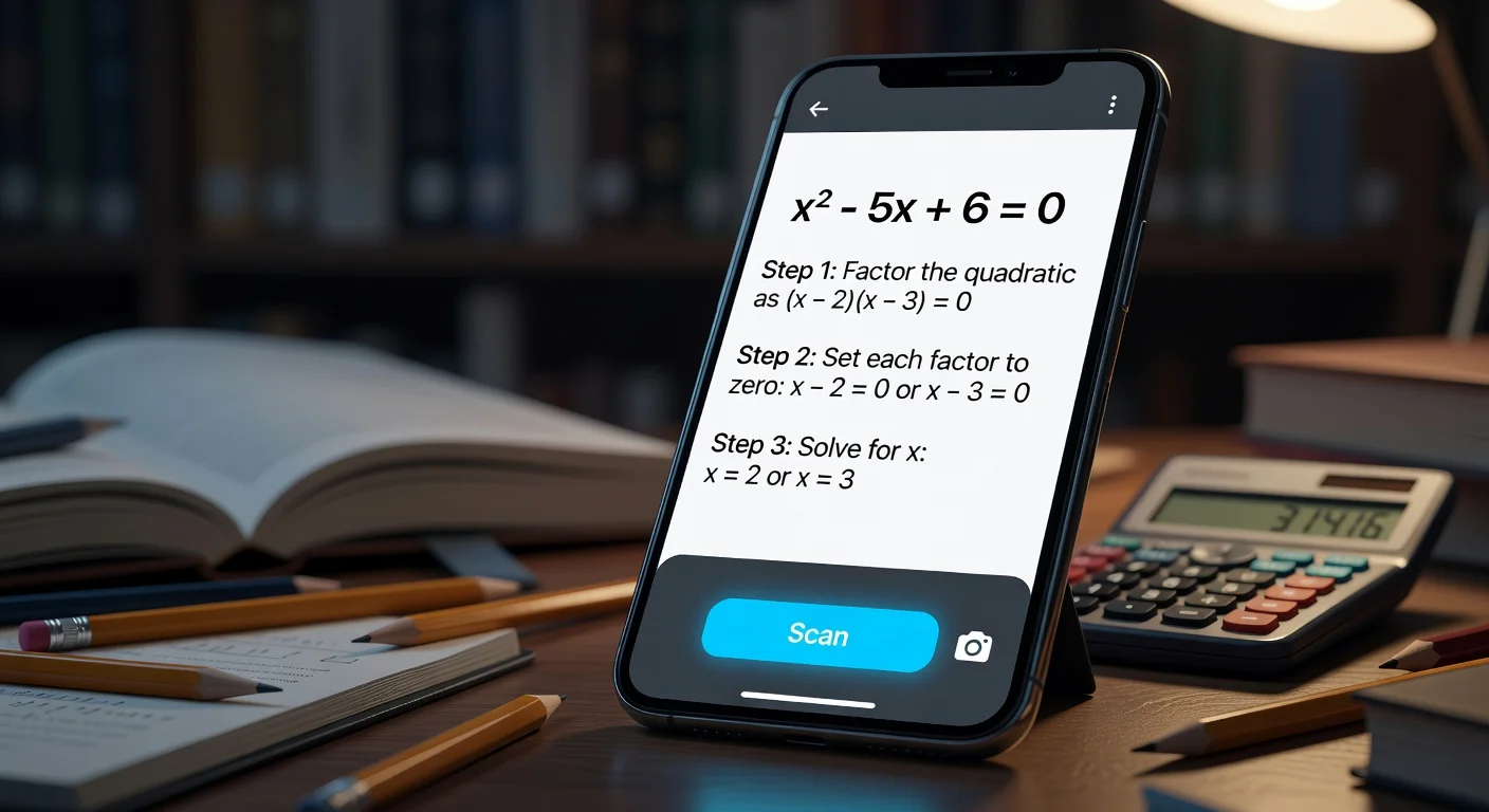 Smartphone camera scanning a complex handwritten calculus problem on graph paper