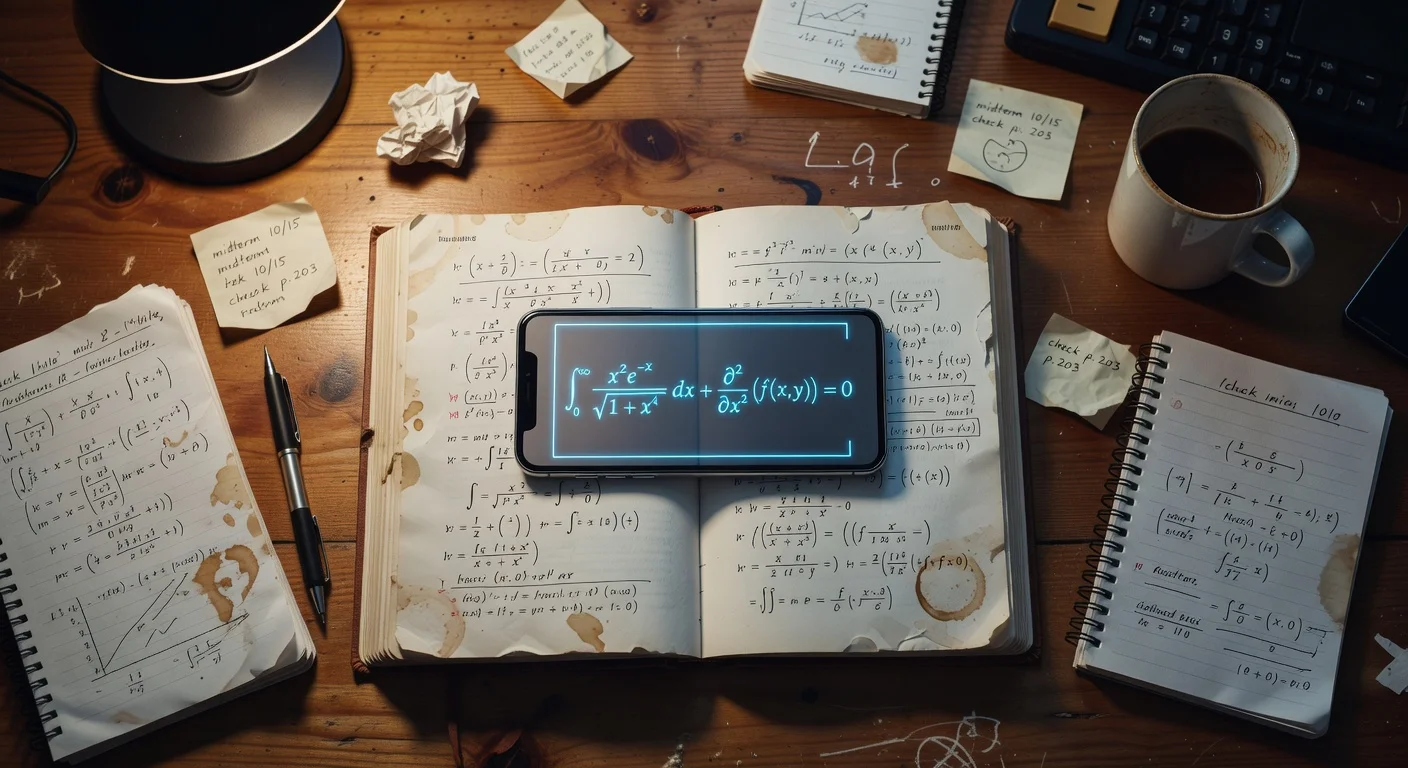 A person holding a smartphone taking a picture of a complicated math worksheet.