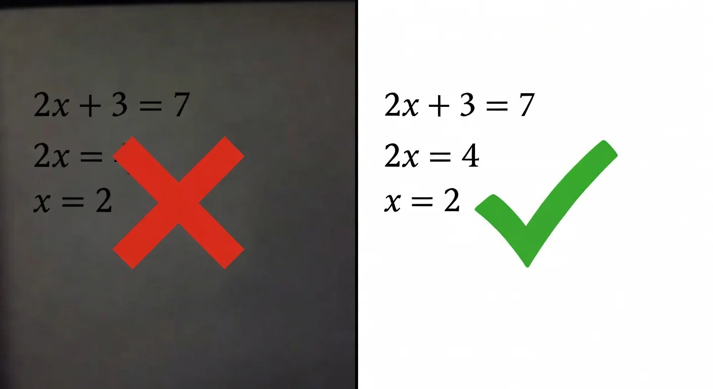 Good vs bad lighting when scanning homework questions with a phone camera.