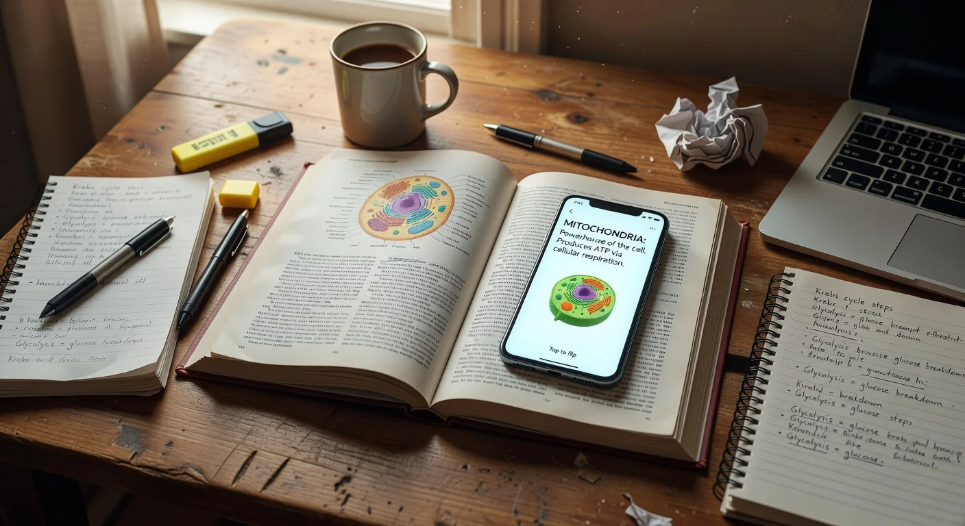 A student scanning textbook notes with a smartphone to generate digital flashcards automatically.
