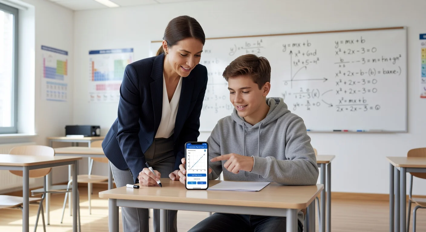 Teacher and student collaborating using a modern mobile study application.