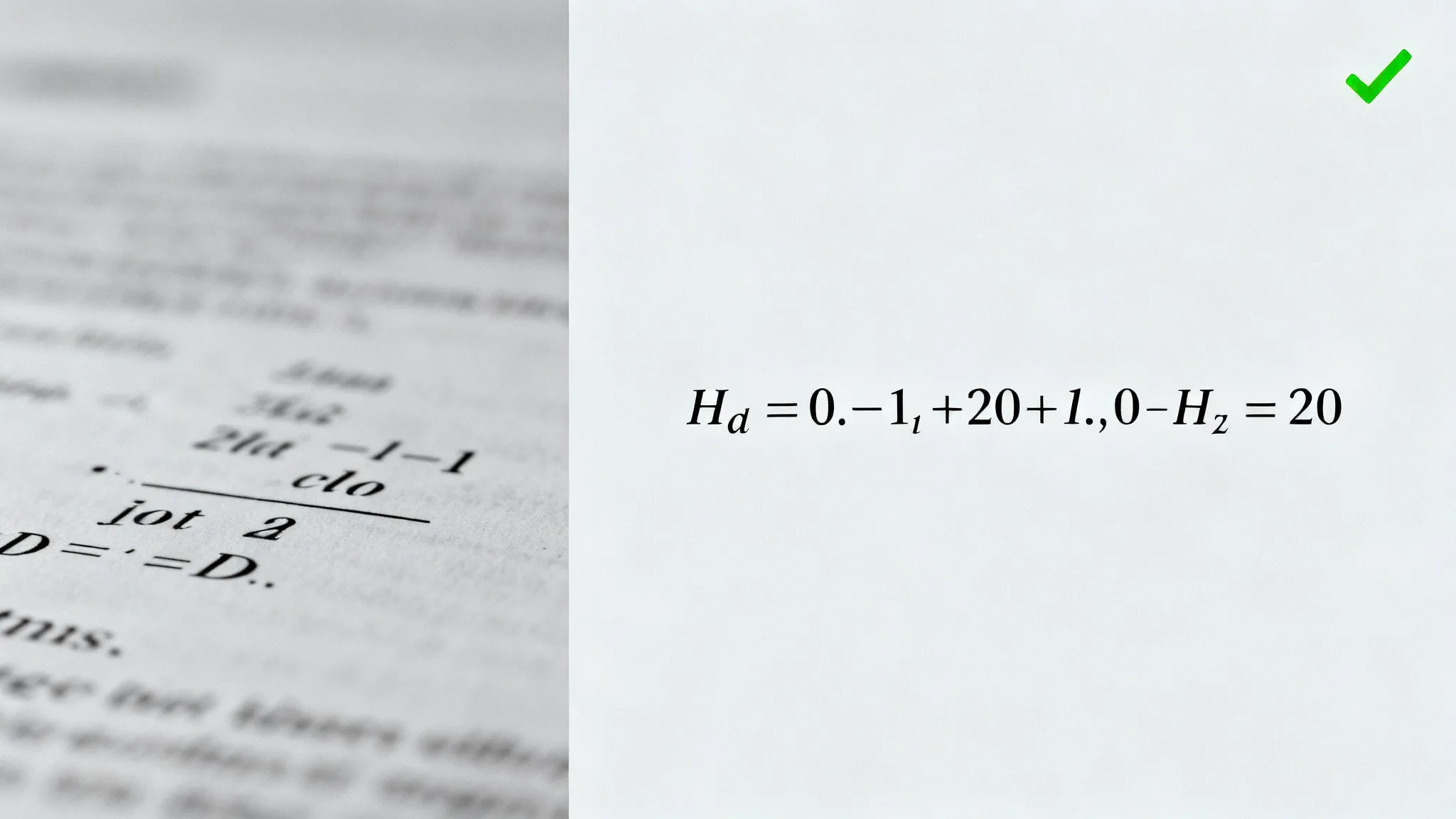 Comparison of raw photo input versus the clean digital output from an AI math scanner.