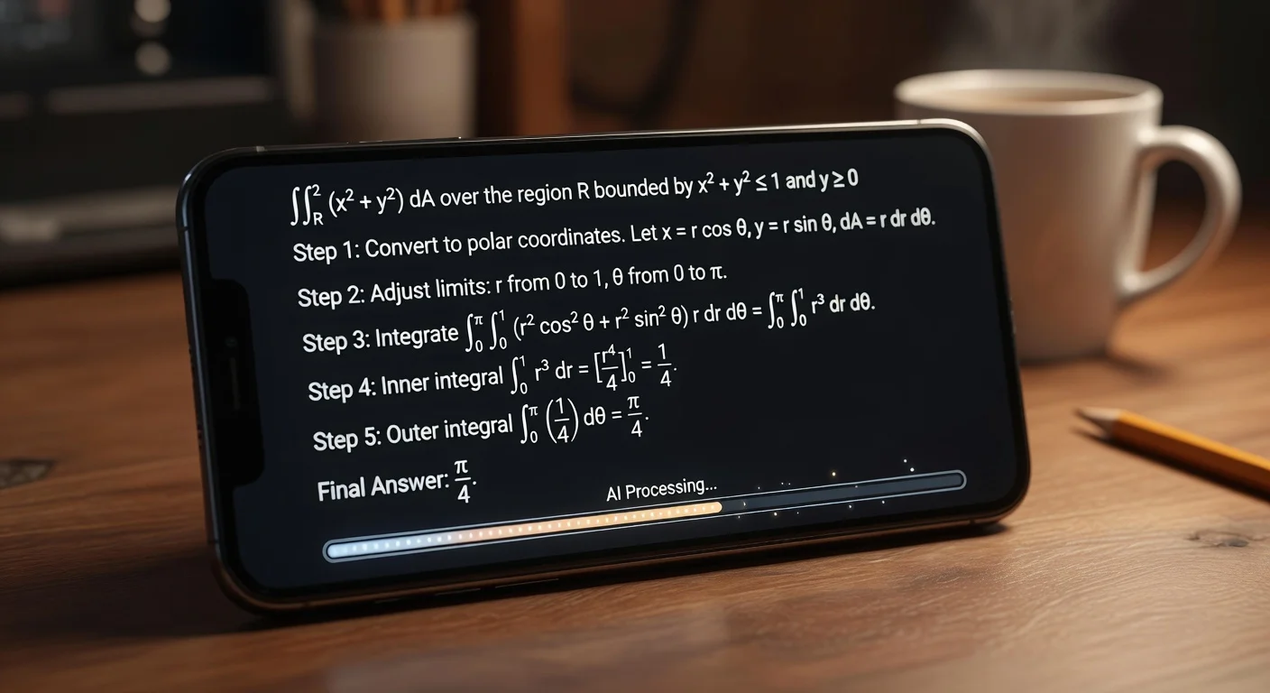 A student using a smartphone to scan a math problem in a library setting