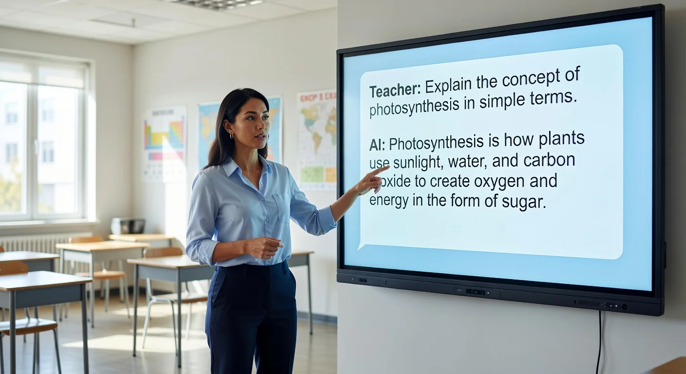 A teacher explaining to students how to properly prompt a smart assistant.