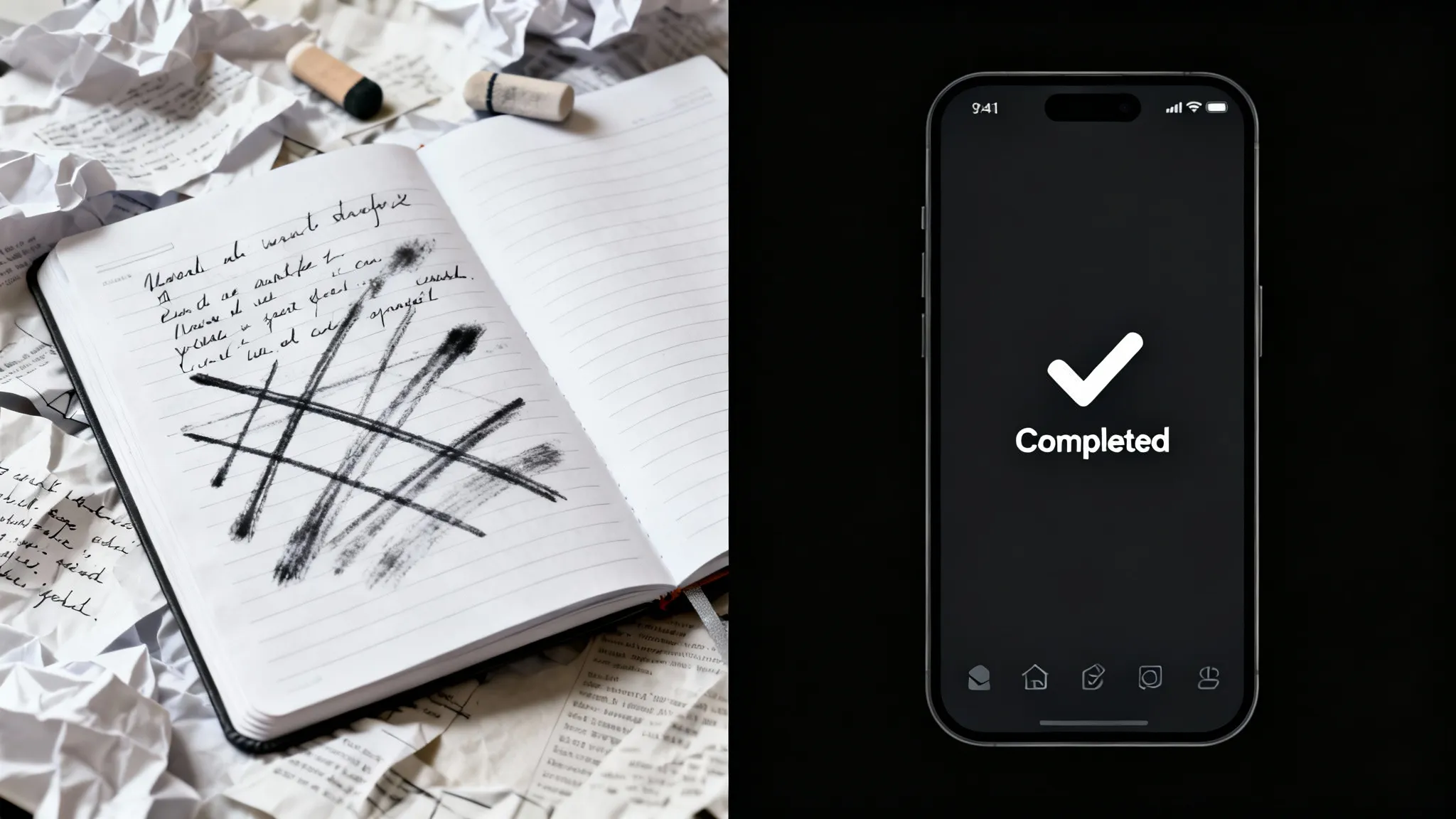 Comparison between paper homework diaries and digital AI study apps.