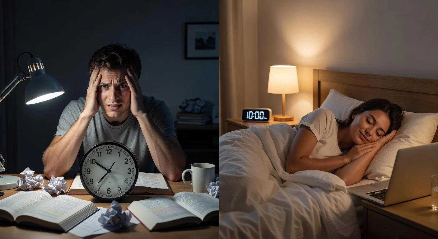 Comparing a late-night study session to getting a healthy full night of sleep.