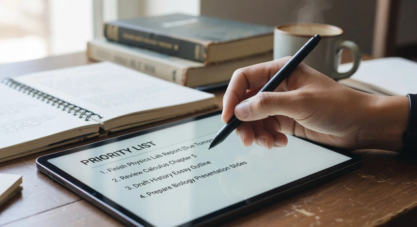 Organizing school assignments by priority to finish homework faster.