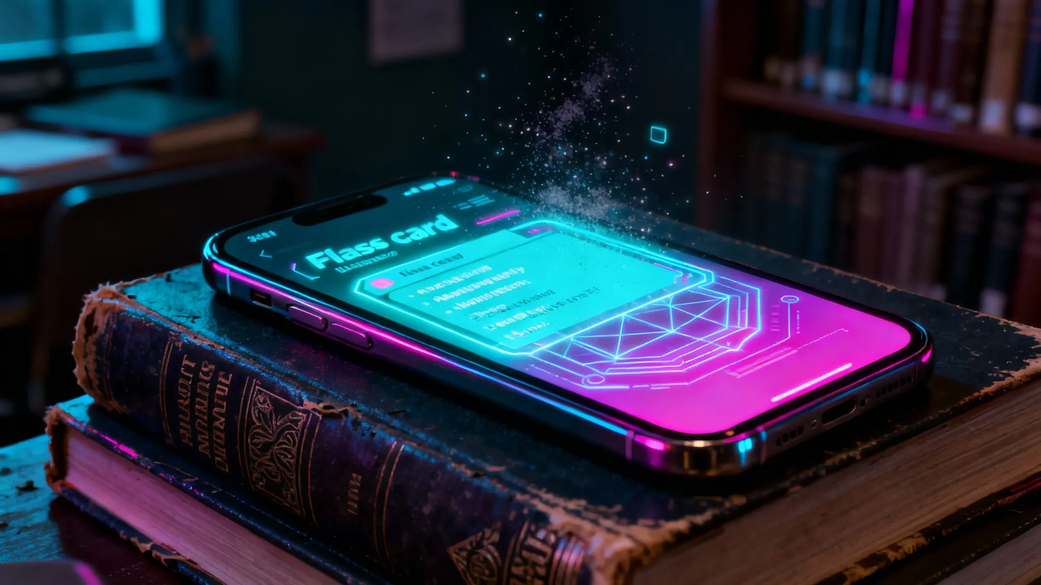 Student using Quizlet flashcards on a tablet with digital notes in background