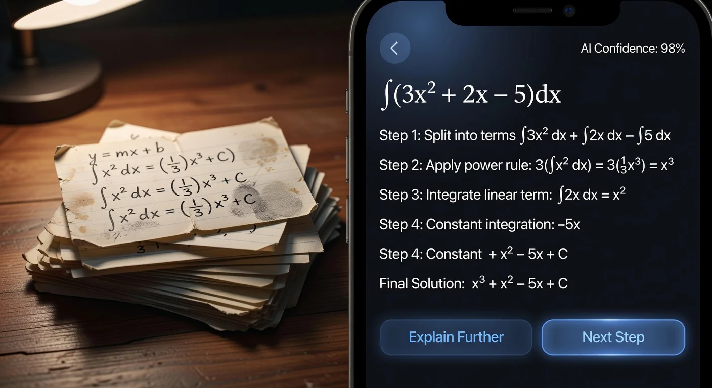 Comparing traditional paper flashcards to a modern AI homework solver app.