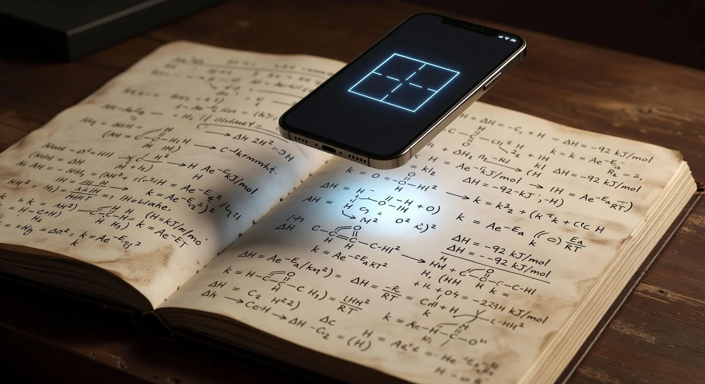 A smartphone scanning a complex calculus problem on notebook paper