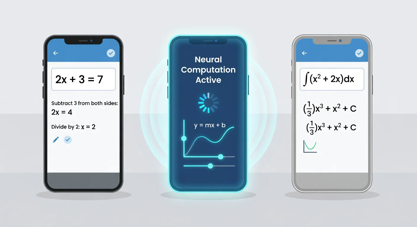 Comparison of three different math scanner apps on mobile screens.