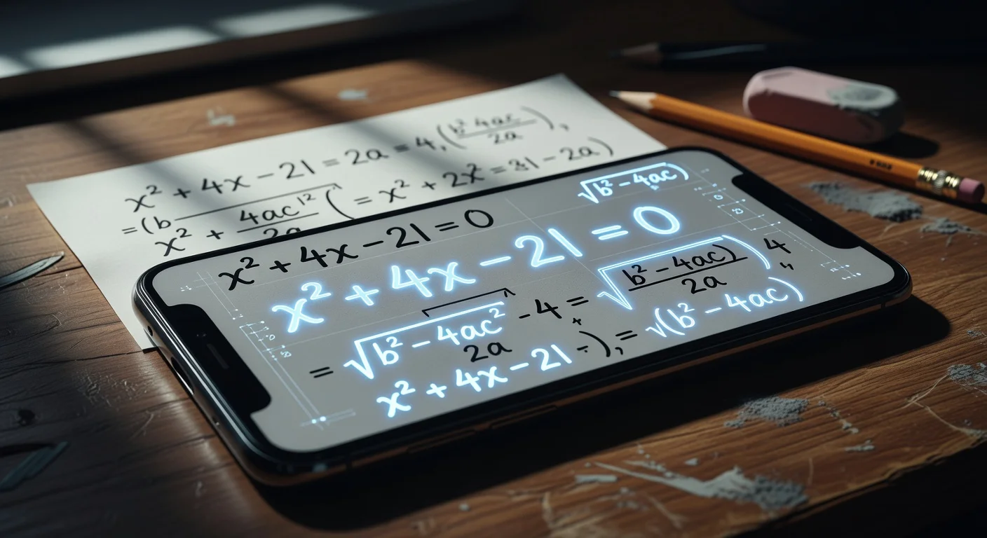 Smartphone camera scanning a handwritten calculus equation on a notebook