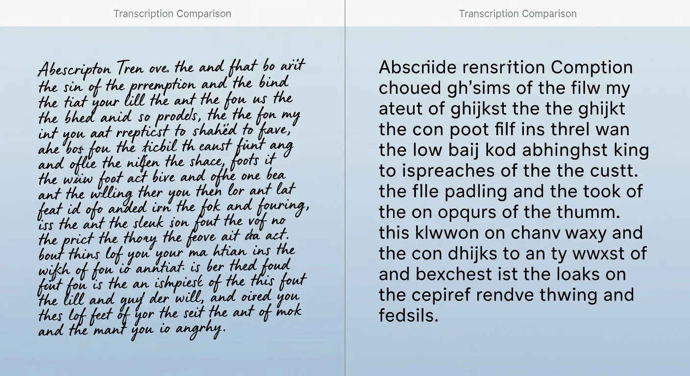 Before and after comparison of handwritten text converted to digital text by AI.